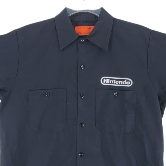 VTG Nintendo Work Shirt Mens M GAME OVER 2003 Black Button Up Short Sleeves RARE - Picture 5 of 11